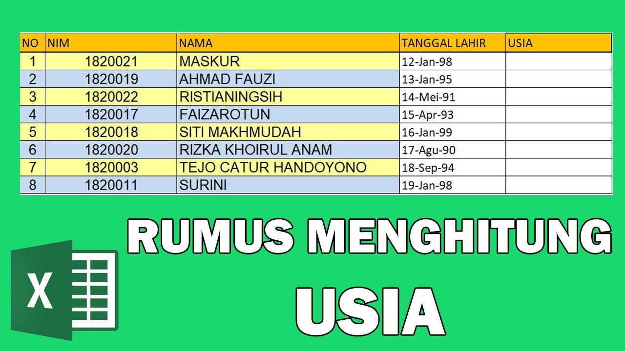 Cara Menghitung Usia Di Excel Rumus Perhitungan Umur YouTube Cara menghitung usia di excel rumus perhitungan umur youtube