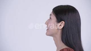Closeup Profile View of Happy Beautiful Asian Woman Looking Up | Stock Footage - Videohive
