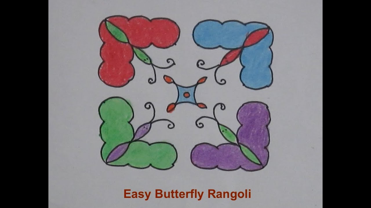 Easy Butterfly RangoliBeautiful Butterfly Rangoli Design with 8X8 Dots