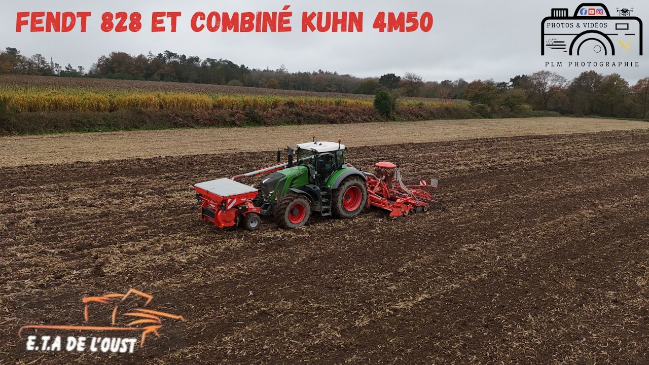 Un Fendt 828 et un combiné de semis Kuhn 4m50 aux semis de blé 🌾 (ETA De l'Oust)