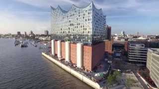 Hamburg Elbphilharmonie and Hafencity Aerial View 4k