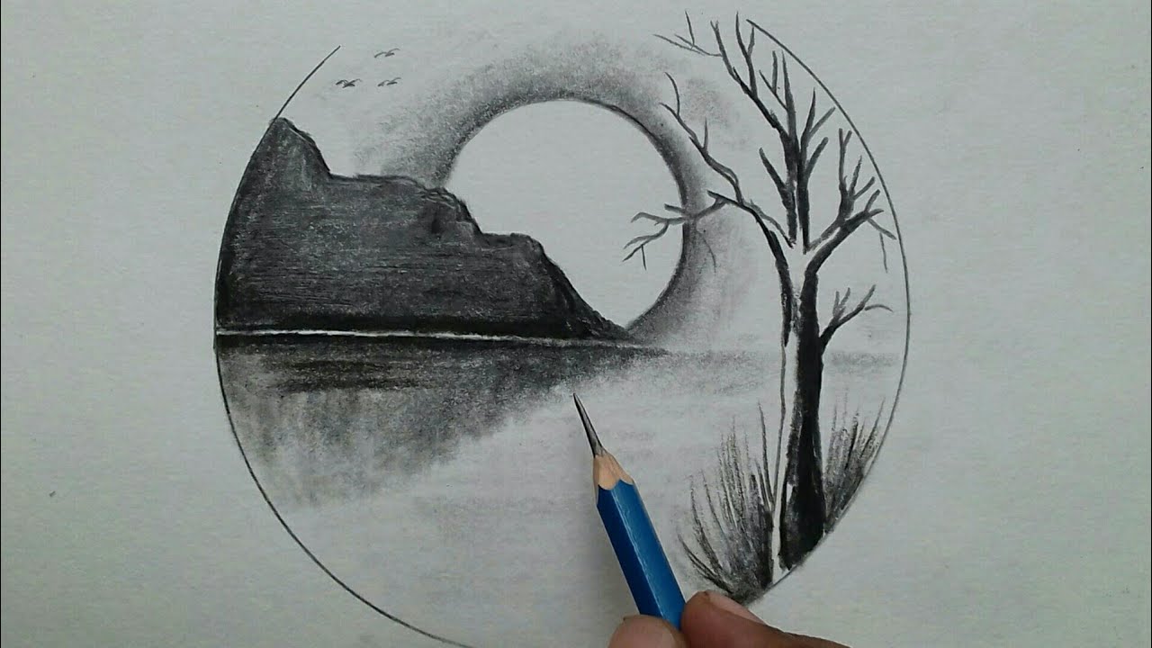 Very easy scenery for beginners step by step / nature pencil drawing