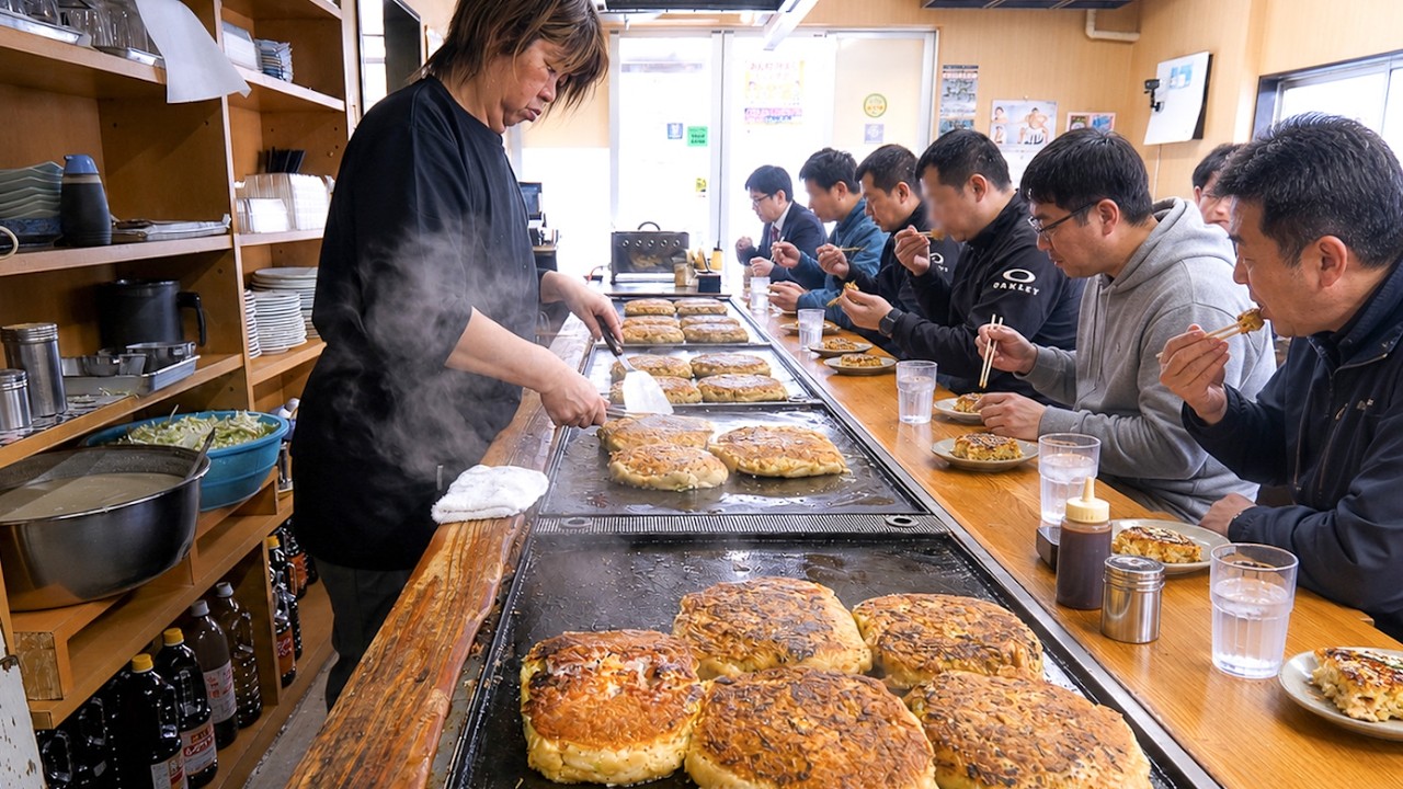 A Giant Okonomiyaki for Just 550 Yen! A Family-Run Teppan Diner