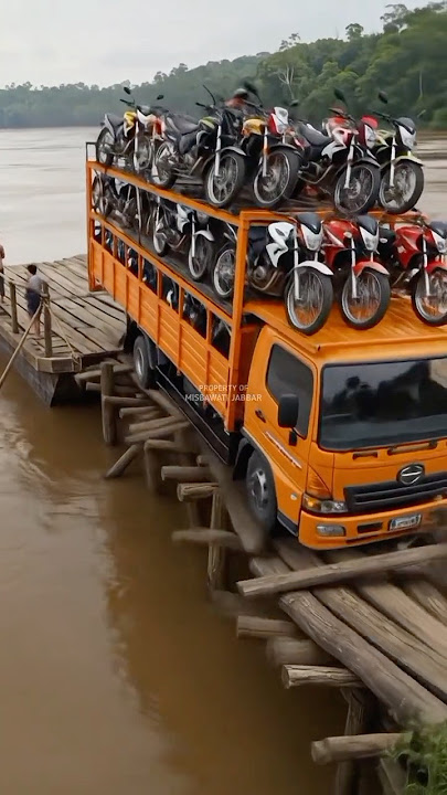 Detik-detik truk pembawa motor terjatuh ke dalam sungai #shorts #short #shortvideo