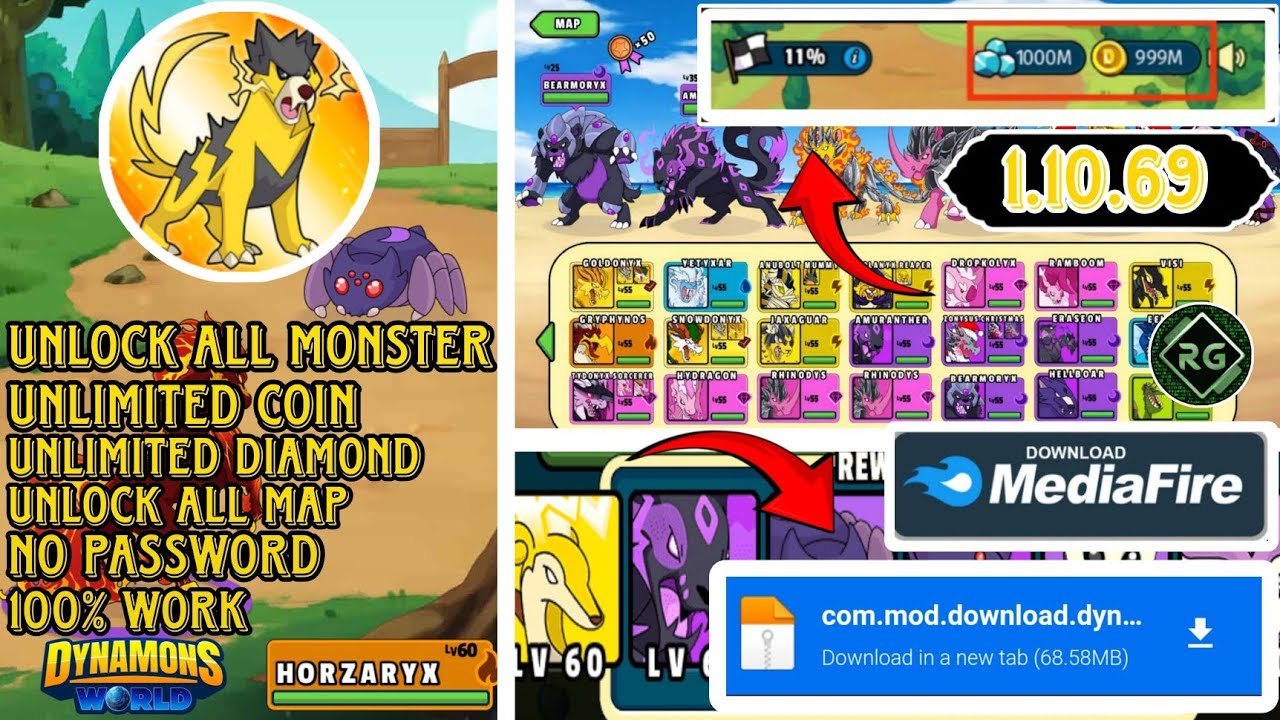 latest version Mod apk V.1.10.69|| dynamons world mod apk||free ...