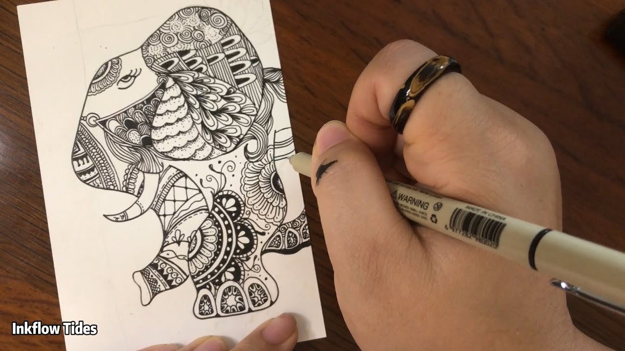 🐘Relaxing elephant Doodle | Drawing for Stress Relief ✍️ Zentangle Doodle