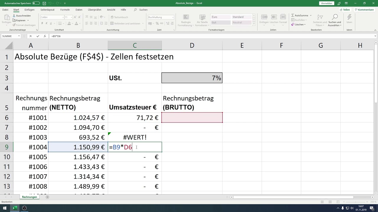  Update  Excel - Absolute Bezüge - mit $-Zeichen festsetzen
