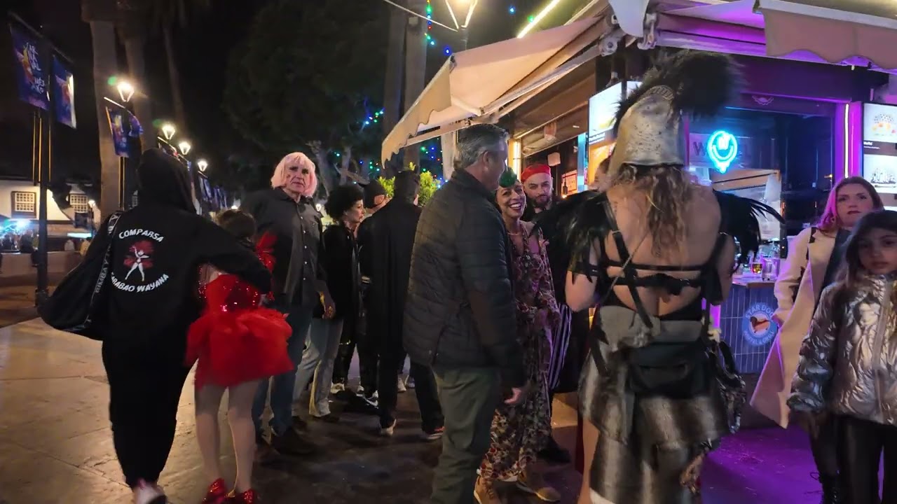 Puerto de la Cruz Night Walk 🇪🇸 Tenerife Carnival Atmosphere 🎭 Canary Islands 4K Walking Tour