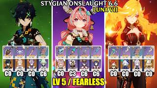 Stygian Onslaught 66 Luna 7  Lv 5 Fearless  C0 Kinich C0 Varesa C0 Mavuika  Genshin Impact 