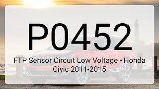DTC P0452: FTP Sensor Circuit Low Voltage - Honda Civic 2011-2015