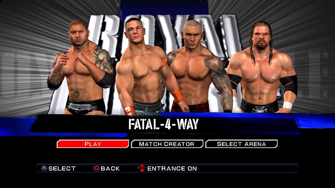 WWE SmackDown VS Raw 2011 PS3 - John Cena VS Randy Orton VS Batista VS Triple H - Fatal 4-Way