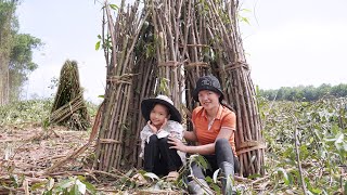 Mother and Daughter Collect Wood in High Mountain. Life Beyond Civilization