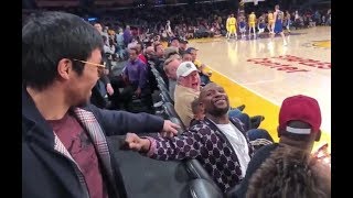 MANNY PACQUIAO MEETS FLOYD MAYWEATHER AT NBA BASKETBALL GAME #Pacquiao screenshot 3