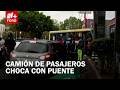 Camión de transporte público choca contra puente peatonal en Coyoacán, CDMX