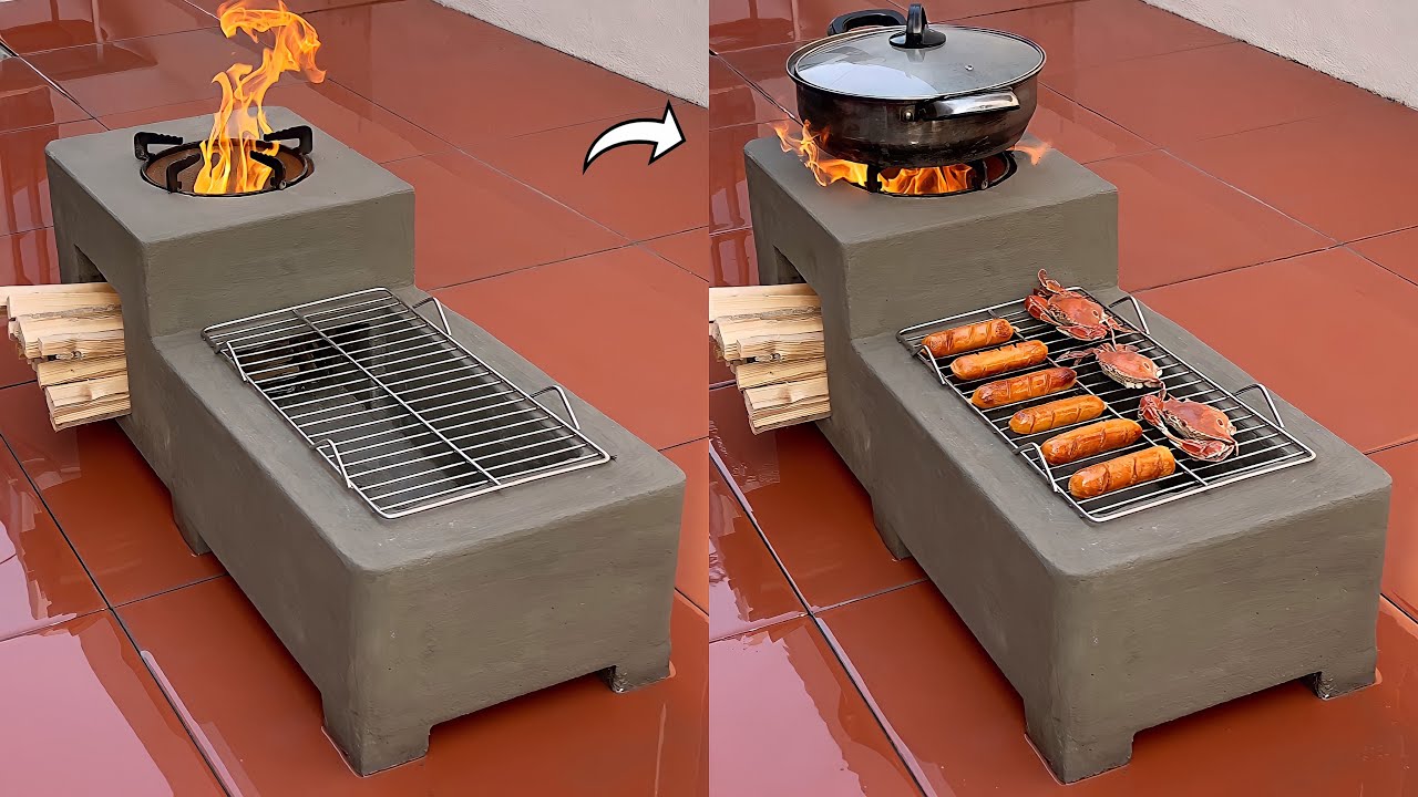 Build a 2 in 1 outdoor wood stove with cement and old Styrofoam