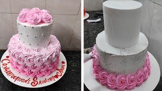 Two Step Anniversary Cake Recipe |Perfect Two Step Wedding Anniversary Rosette Cake Decoration