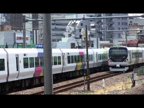 【JR東日本】E257系中央本線 大久保駅ですれ違い そこに緩行線が・・・