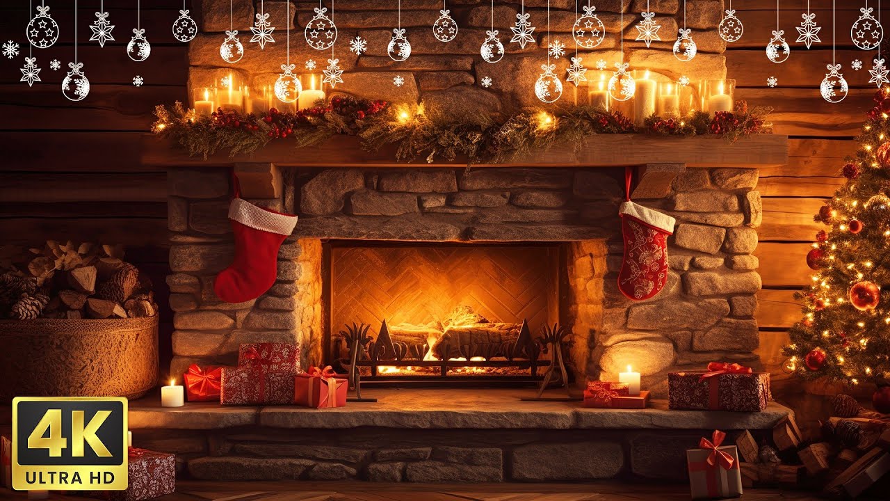 🎄 Cozy Christmas Piano by the Fireplace | 4K Christmas Fireplace ...
