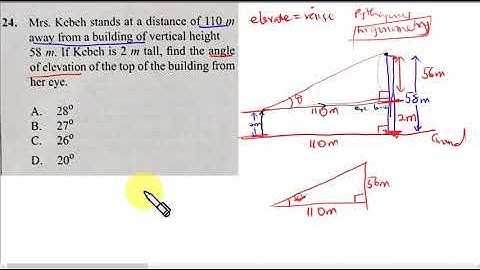 Trigonometry (Angle of Elevation) | WASSCE 2023 | Core Mathematics | OBJ Q24 |  NIGERIA