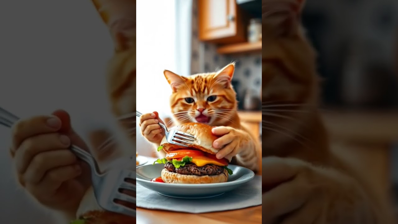 "Burger Time with the Cutest Cat Chef!" 