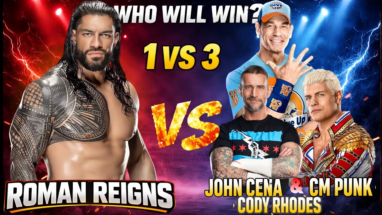 Roman Reigns Vs CM Punk,Cody Rhodes,John Cena 1 Vs 3 Handicap Match Who Will Win WWE 2k25 Wait 4 End