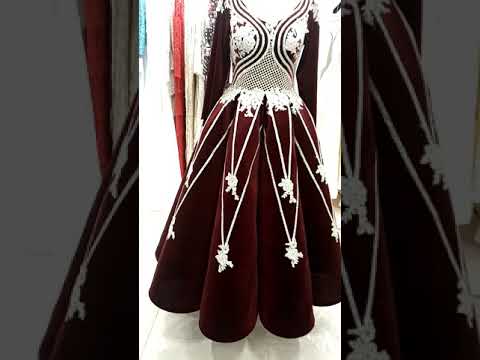 فستان سهره مخمل عنابي