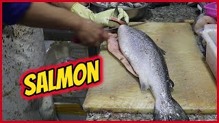 Salmon Cutting to Tiny Slices | Knife Cleaning and cutting SKILLS