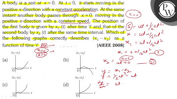 A body is a rest at \( x=0 \). At \( t=0 \), it starts moving in the positive \( x \)-direction ...