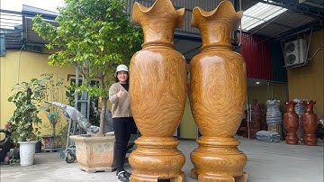 Cận cảnh cặp lục bình gỗ cẩm vàng “TO KHỦNG” nhất làng nghề | Đồ Gỗ PHẠM KÍNH 0338.528.529