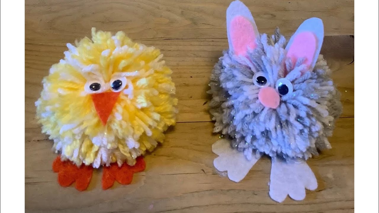 How to make a pom pom Easter Chick- easy with card pom pom template @kidscancraft6365