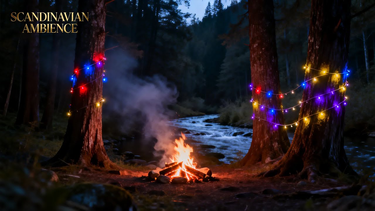 ASMR Riverside Camping Night Fireplace | Warm Fire Sounds with Peaceful Piano Music