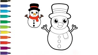How To Darw Cute Snowman Winter Coloring Page for Kids ❄️⛄ | Easy Snow painting colouring Drawing