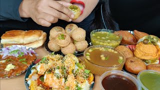 ASMR:EATING STREET FOOD PANI PURI,DAHI BALLA PAPDI,VADA PAV,SAMOSA,KACHORI,PAV BHAJI *SNACKS VIDEO*