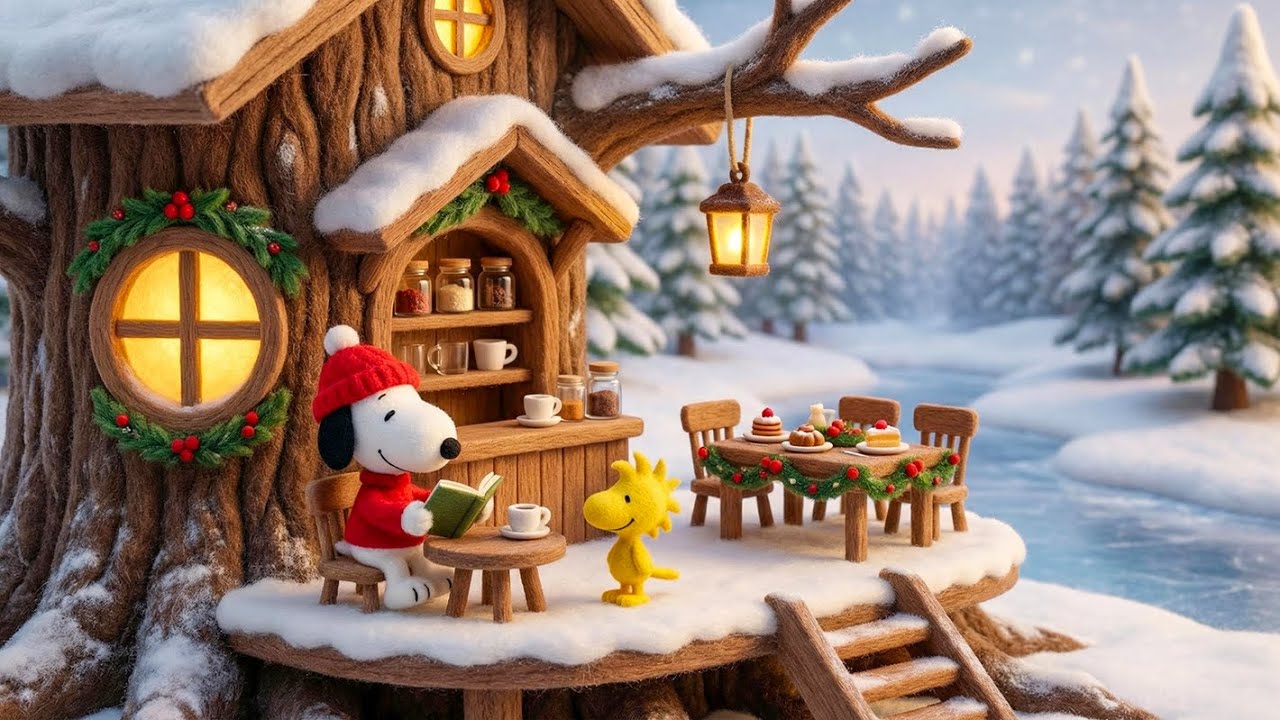 Snoopy's Winter Coffee Time ❄️  Warm Lofi Beats, Snowfall Outside & Soft Lights | Relax & Focus ✨