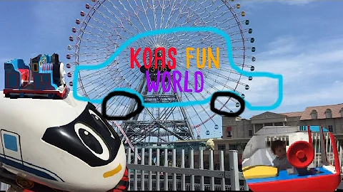 Kids fun, toddler at cosmo world with giant Thomas the tank engine and pikachu!