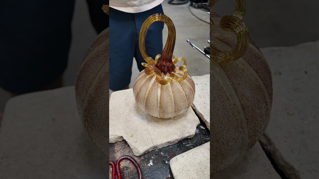Glassblowing POV: Shaping a Gold Pumpkin Stem #glassblowing #satisfying #glassart #glasspumpkin