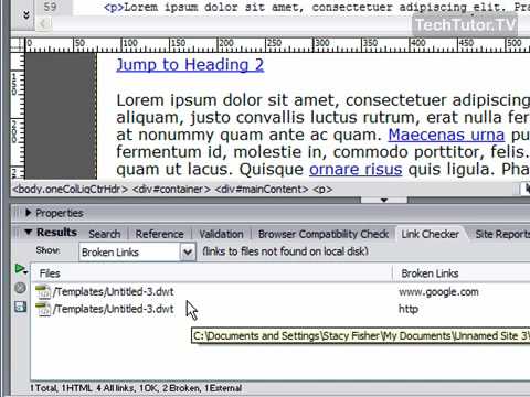 test-links-with-link-checker-in-dreamweaver-cs3