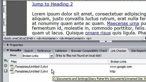 Test Links with Link Checker in Dreamweaver CS3