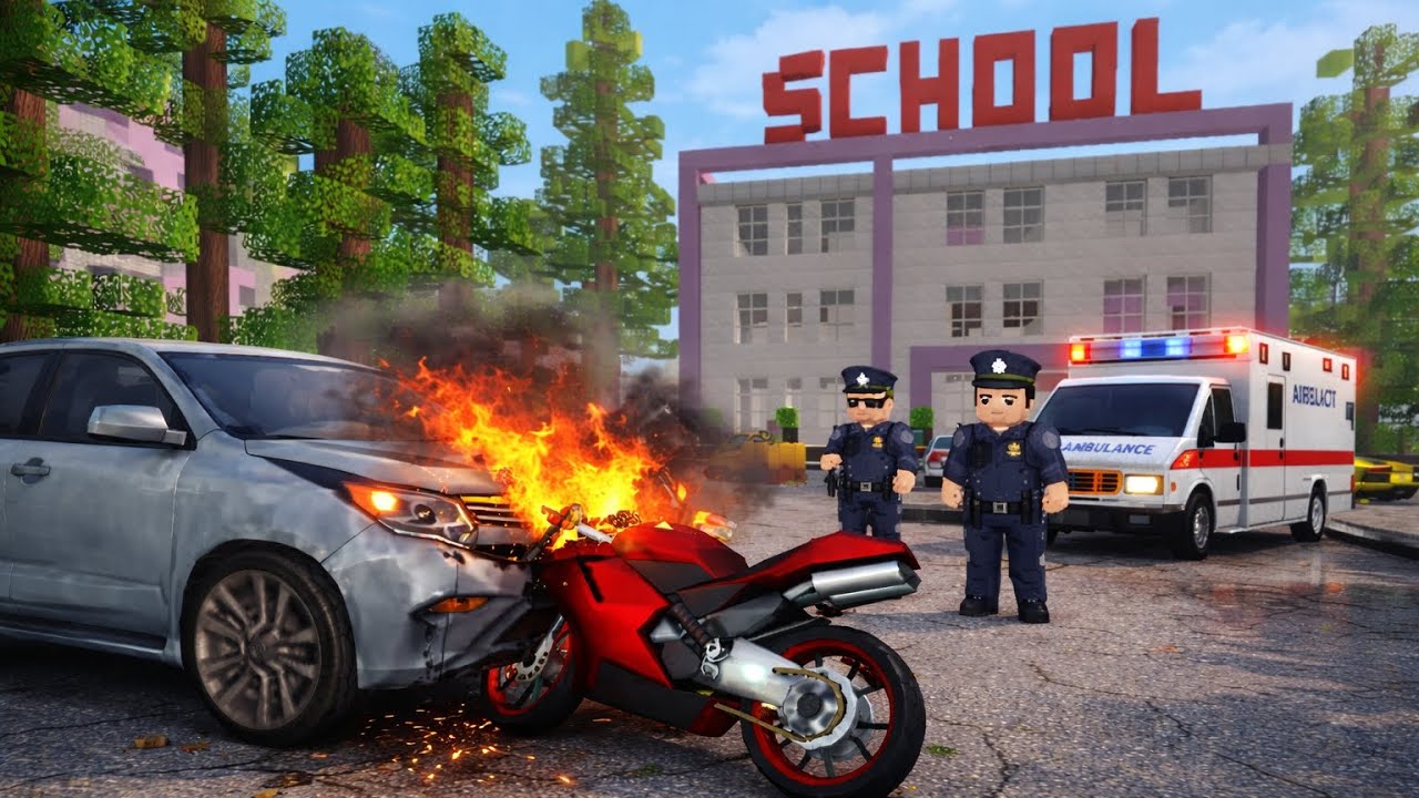 School Party Craft - INSANE Massive Police Car into Criminal Bike Accident Near School