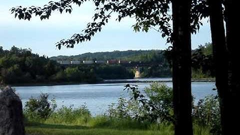 Nipigon marina looking at the Canadian Pacific  Train Crossing the Nipigon river