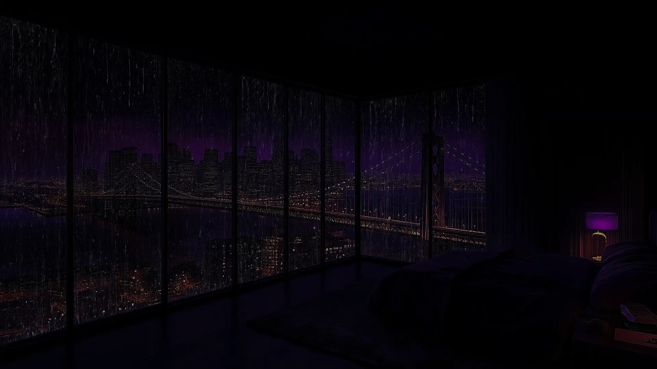 Healing Rain Night 🌧️😴 Luxury Warm Penthouse View NYC & Thunder ASMR 🌃 Calm Anxiety & Sleep Deep