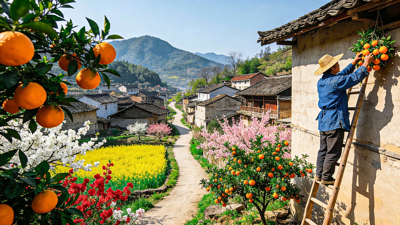 I Walked Into A Hidden Chinese Village Where Oranges Hang & Peach Blossoms Bloom Everywhere