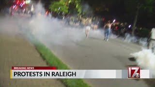 2nd night of protests sees damage, tear gas in downtown Raleigh