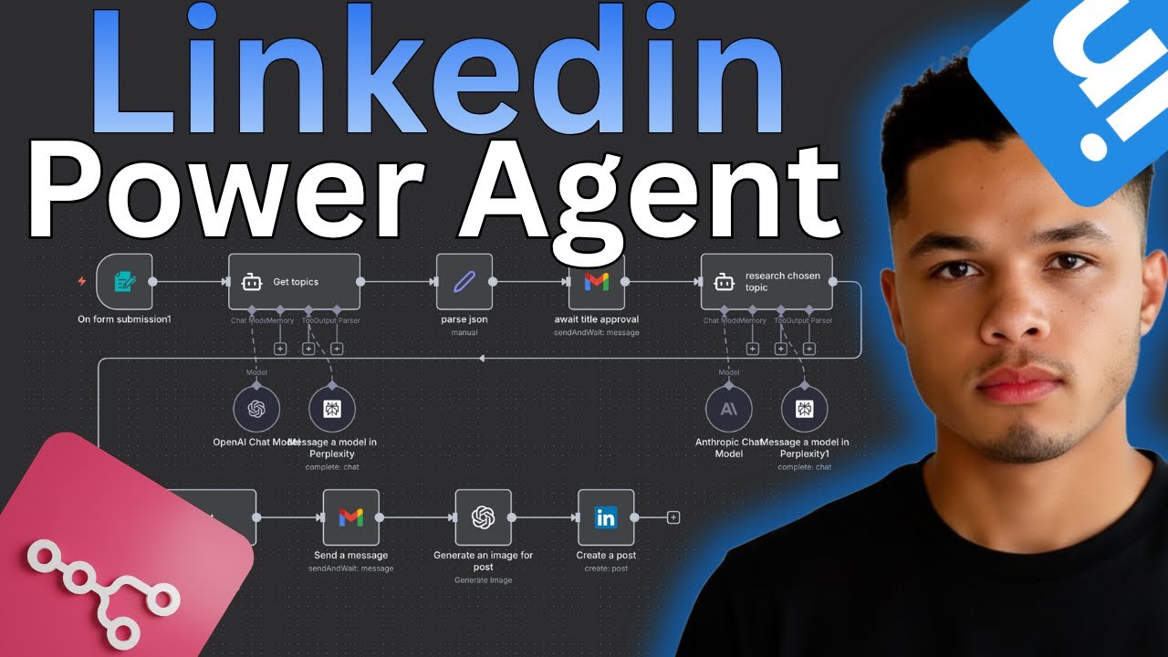 How to Automate LinkedIn Posts with AI Agents n8n tutorial thumbnail