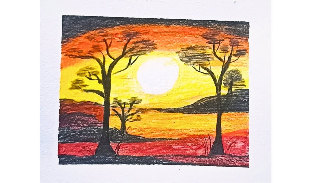 How to draw beautiful sunsets landscape sunset pencil drawing art