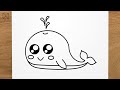 How to draw CUTE WHALE step by step, EASY