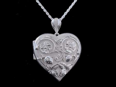 Renaissance Style Revival Strawberry Arabesques Large Locket Pendant In Sterling Silver 
