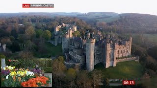 Arundel Castle in morning sun, the flower festival and facts (UK) - BBC News - 23rd April 2021 Arundel Castle in morning sun, the flower festival and facts (UK) - BBC News - 23rd April 2021
