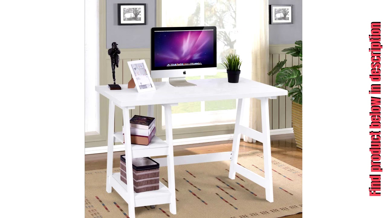 Tangkula Computer Desk Writing Study Desk Trestle Desk Laptop Pc Desk Youtube