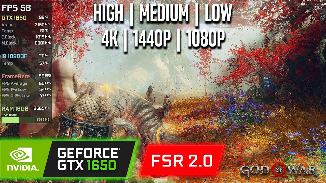 GTX 1650 | God of War - FSR 2.0 - 4K, 1440p, 1080p - High, Medium, Low
